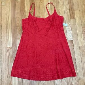 Old Navy Vibrant Red Eyelet Midi Dress